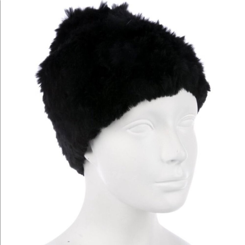 Adrienne Landau Rabbit Fur Beanie | Black | Like New